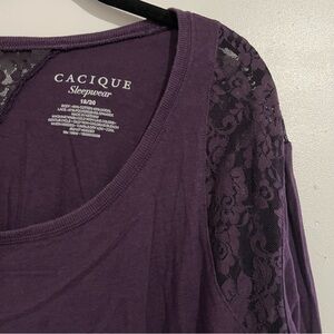 Cacique Purple Sleep Shirt Long Sleeve Top Lace Details Pajama Tee
